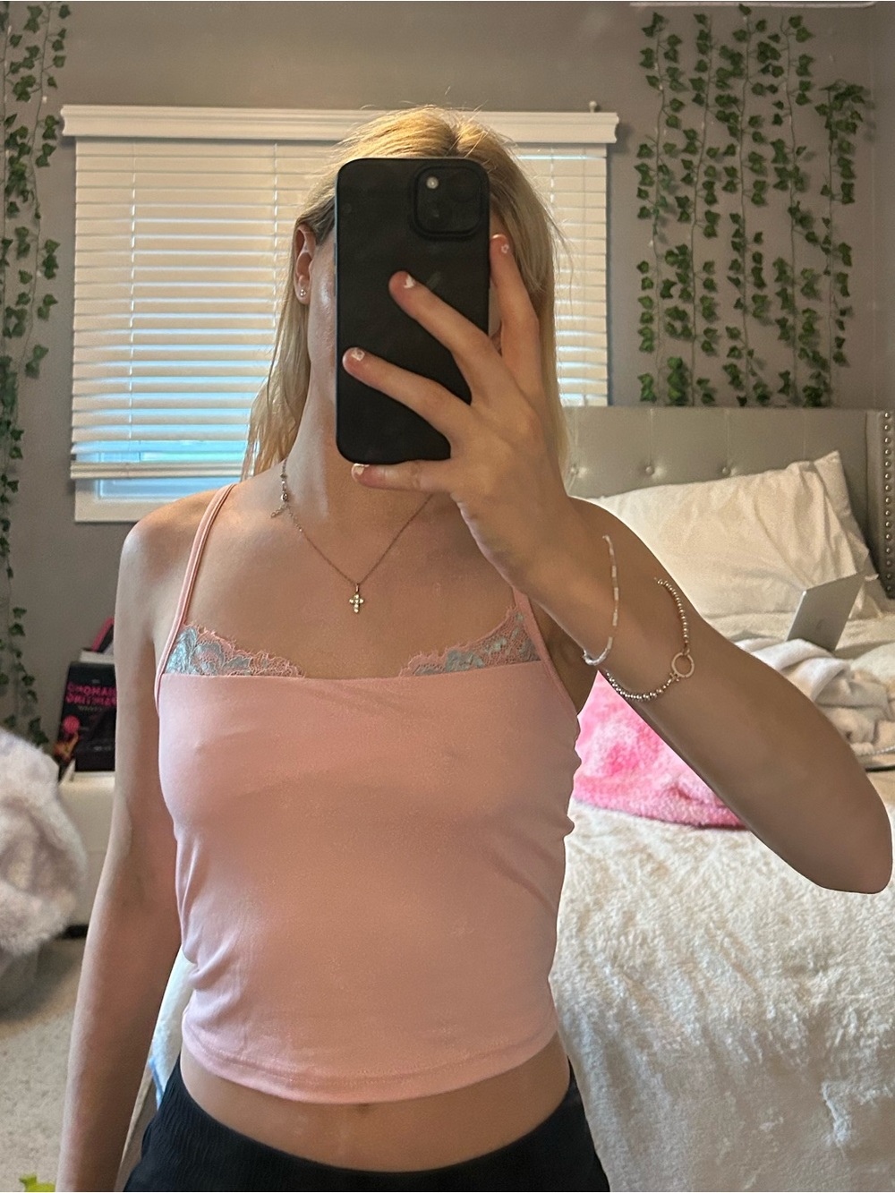 SHEIN Blush Pink Lace-Trim Cami